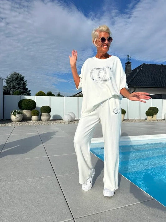 ⏳Beperkte aanbieding! ⏰Casual tweedelige set voor dames, effen top en losse broek