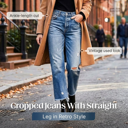 Retro cropped jeans met rechte pijpen voor dames