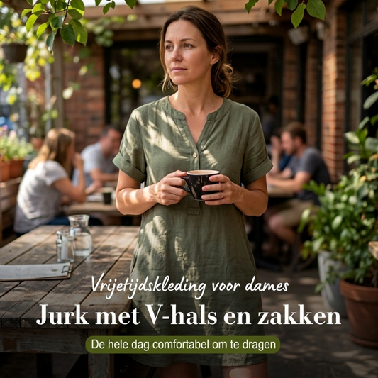 👗Casual tuniekjurk voor dames met V-hals en zakken
