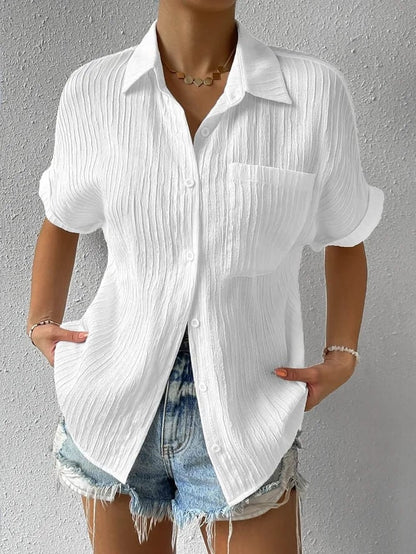 🔥Grote maten overhemdkraag, losse blouse met knopen