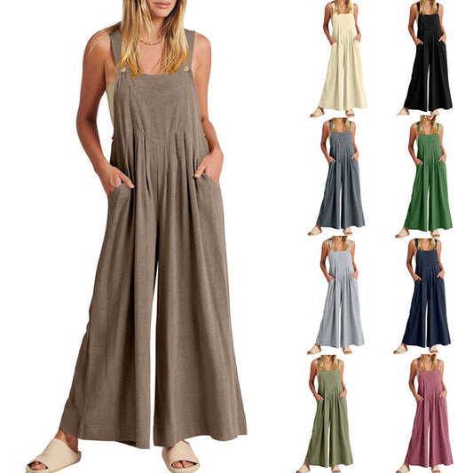 ⏳Beperkte tijd 50% korting!💥 💝Mouwloze jumpsuit met wijde pijpen en zakken voor dames