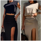 💥💥💥Elegante top en rokset met hoge split voor dames