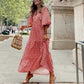 Dames elegante maxi-jurk met pofmouwen, bloemenprint en boho-stijl