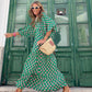 Dames elegante maxi-jurk met pofmouwen, bloemenprint en boho-stijl