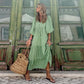 Dames elegante maxi-jurk met pofmouwen, bloemenprint en boho-stijl