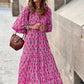 Dames elegante maxi-jurk met pofmouwen, bloemenprint en boho-stijl