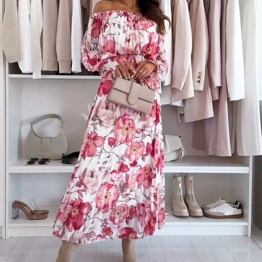 🌷2025 Nieuwe lancering - 50% korting❤️‍🔥Set met bloemenpatroon: off-shoulder blouse & maxirok