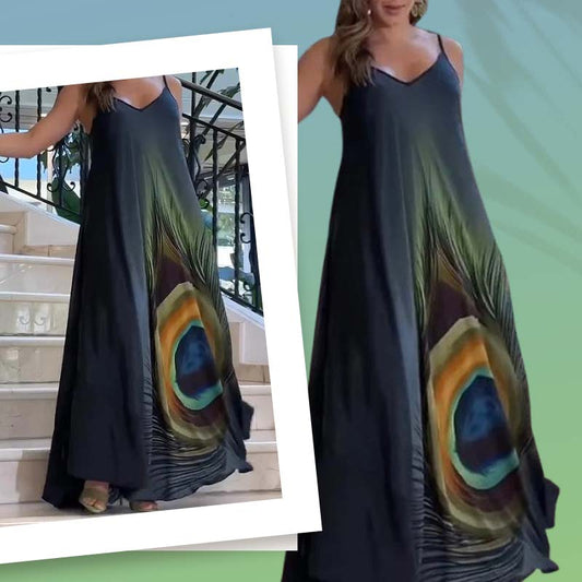 Maxi-jurk met losse spaghettibandjes en bloemenprint