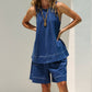 Women's Round-Neck Tank Top & High-Waisted Shorts Set