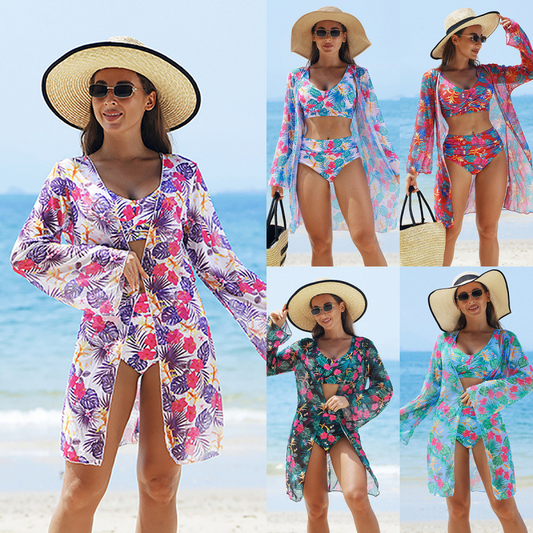 🌊🐚🌴Blooming Magic of Summer - Driedelig Damesbadpak van Mesh