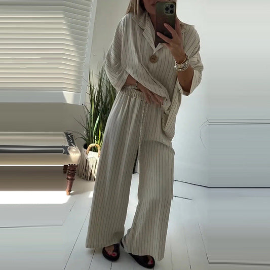 🌙 Gestreepte top en wijde broek voor dames 2-delige set
