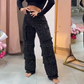 ⏳Tijdelijke aanbieding⏰Dames wijde broek met zakken en strass steentjes