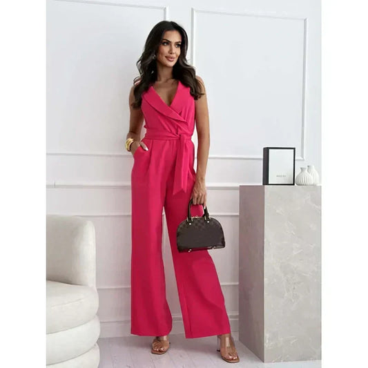 ☀️Women's mouwloze V-hals solide jumpsuit🕊️