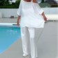 Soft casual top en brede pijpen voor vrouwen