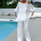 Soft casual top en brede pijpen voor vrouwen