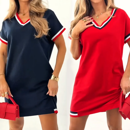 V-neck kleurblokkerende midi-jurk