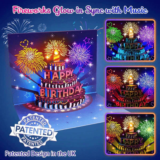 🔥KOOP 2 KRIJG 1 GRATIS🎁Vuurwerk pop-up taart met licht en muziek, verjaardagskaart cadeau