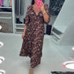 V-neck Printed Maxi Dress with 3/4 Sleeves