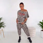 Dames tweedelige set met luipaardprint (trui en broek)