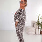 Dames tweedelige set met luipaardprint (trui en broek)