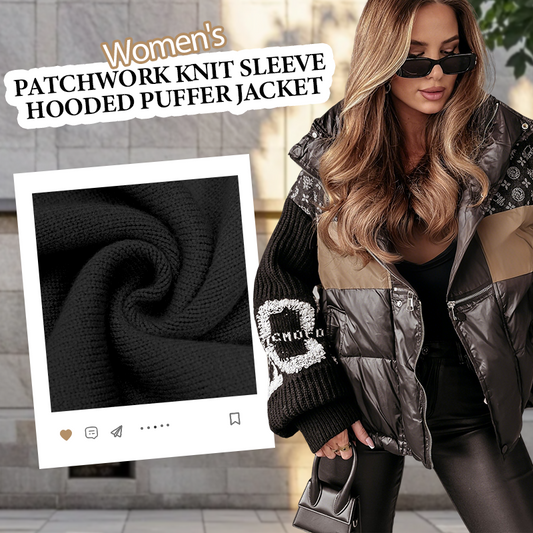 🎁 Hete verkoop 49% KORTING 🔥Dames Patchwork Gebreide Mouw Capuchon Pufferjack | Gratis Express Levering✈️