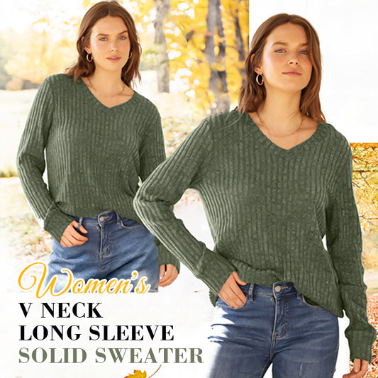 🔥50% korting zolang de voorraad strekt!🎉Dames V-hals trui met lange mouwen in effen kleur