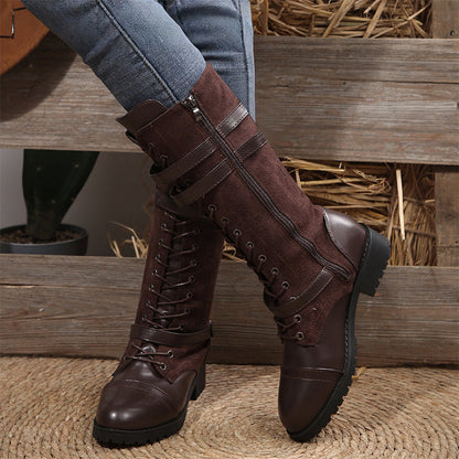 Vintage combat boots voor dames met veters en gesp