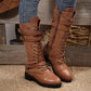 Vintage combat boots voor dames met veters en gesp