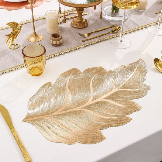 ✨ Goudkleurige 3D Blad Placemat - Luxe Tafeldecoratie met Hittebestendigheid! ✨