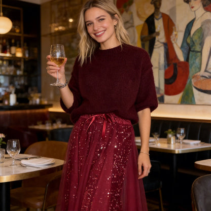 🎁Nieuw binnen 50% KORTING 👗 Dames top met glitter en tule rok set - een schitterende en elegante tweedelige set ✨