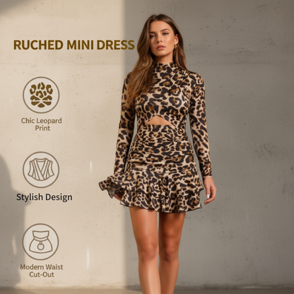 🔥Flash Sale💖Women's Leopard Print Ruched Mini Dress