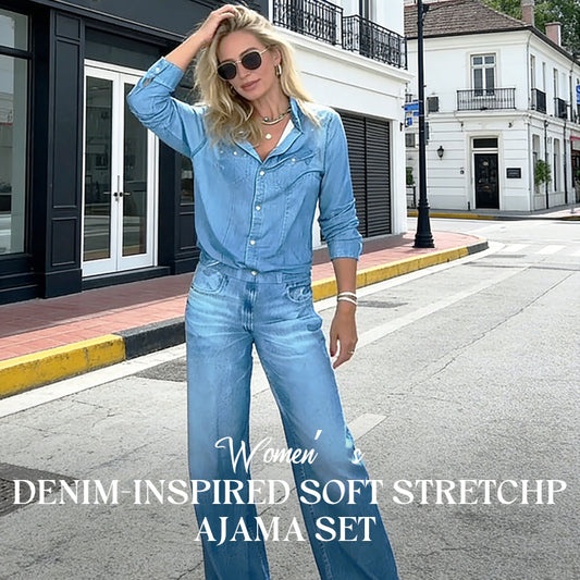 📢📢 50% KORTING!! ⏰ 2-delig pyjamas-set in imitatie-denim voor dames