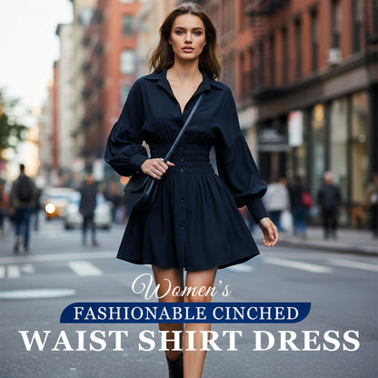 Women's Fashionable Cinched-Waist Shirt Dress