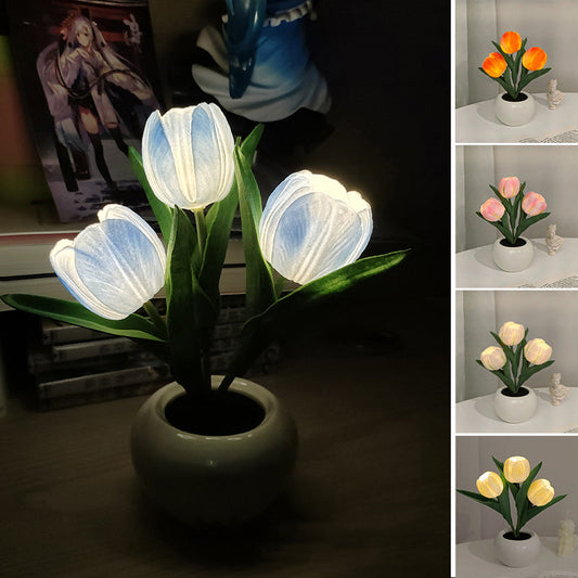 LED Tulp Nachtlamp - Bloem Tafellamp met 3 Takken USB Decoratief Licht