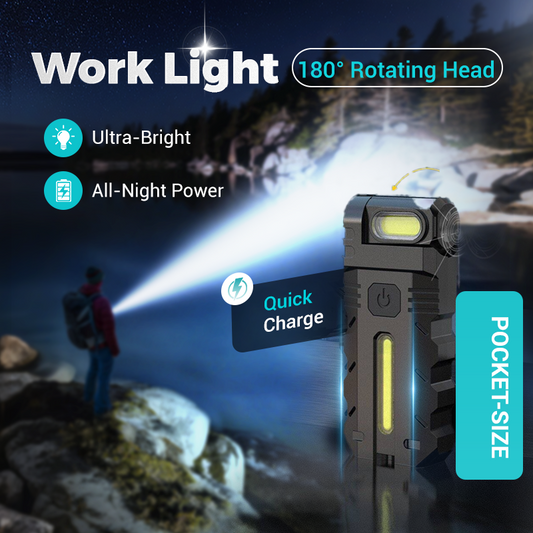 💎 50% KORTING! 💎 180° draaibare LED-werklamp – dubbele lichtbundel, magnetische voet en oplaadbaar via USB-C