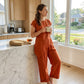 ⏰LAATSTE DAG 🏆Bestseller Dames Asymmetrisch Top & Wijde Broek set, lichtgewicht en kreukbestendig
